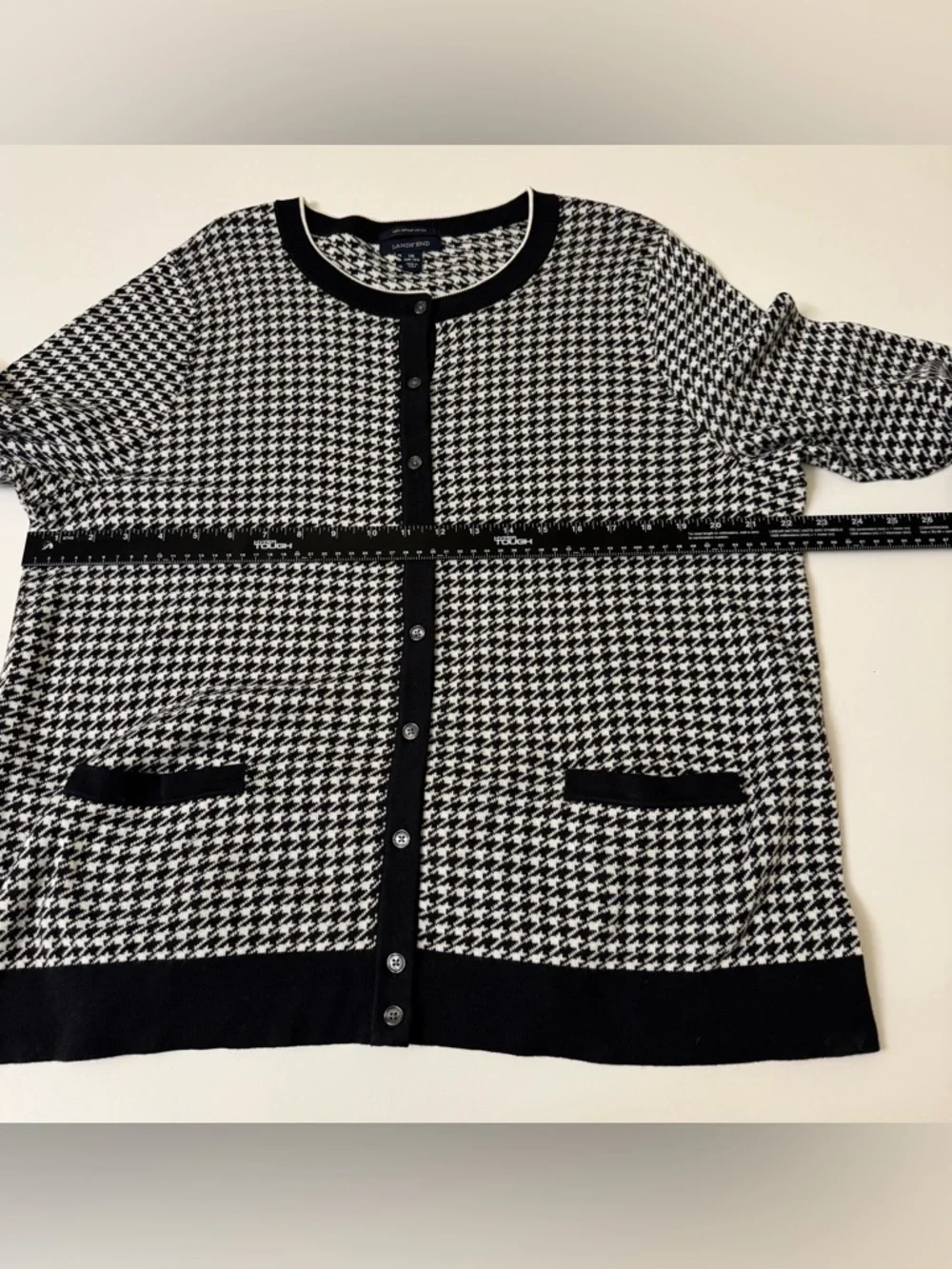 Lands' End Womens Black and White Houndstooth Cardigan Size 1X - Picture 5 of 6